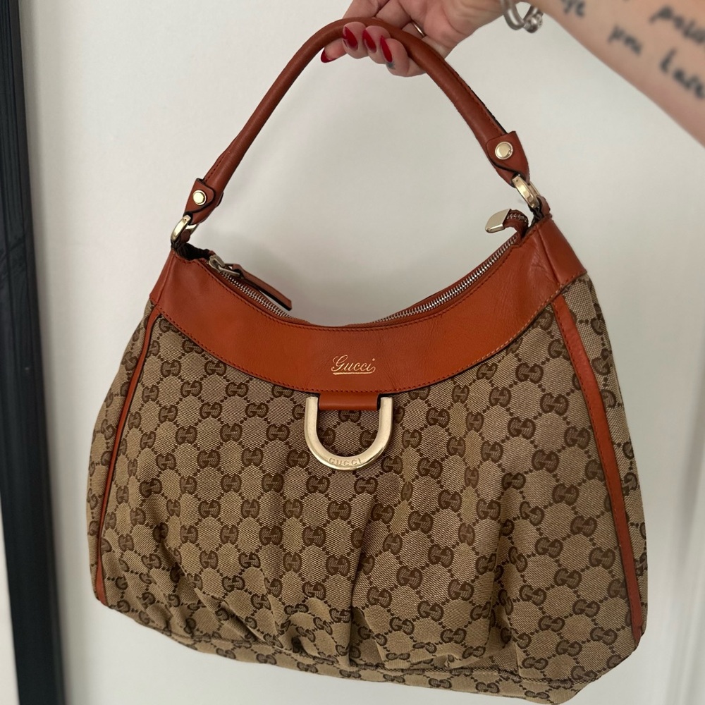 SOLD - Vintage Gucci GG Canvas Abbey D-Ring Hobo Bag in Burnt Orange